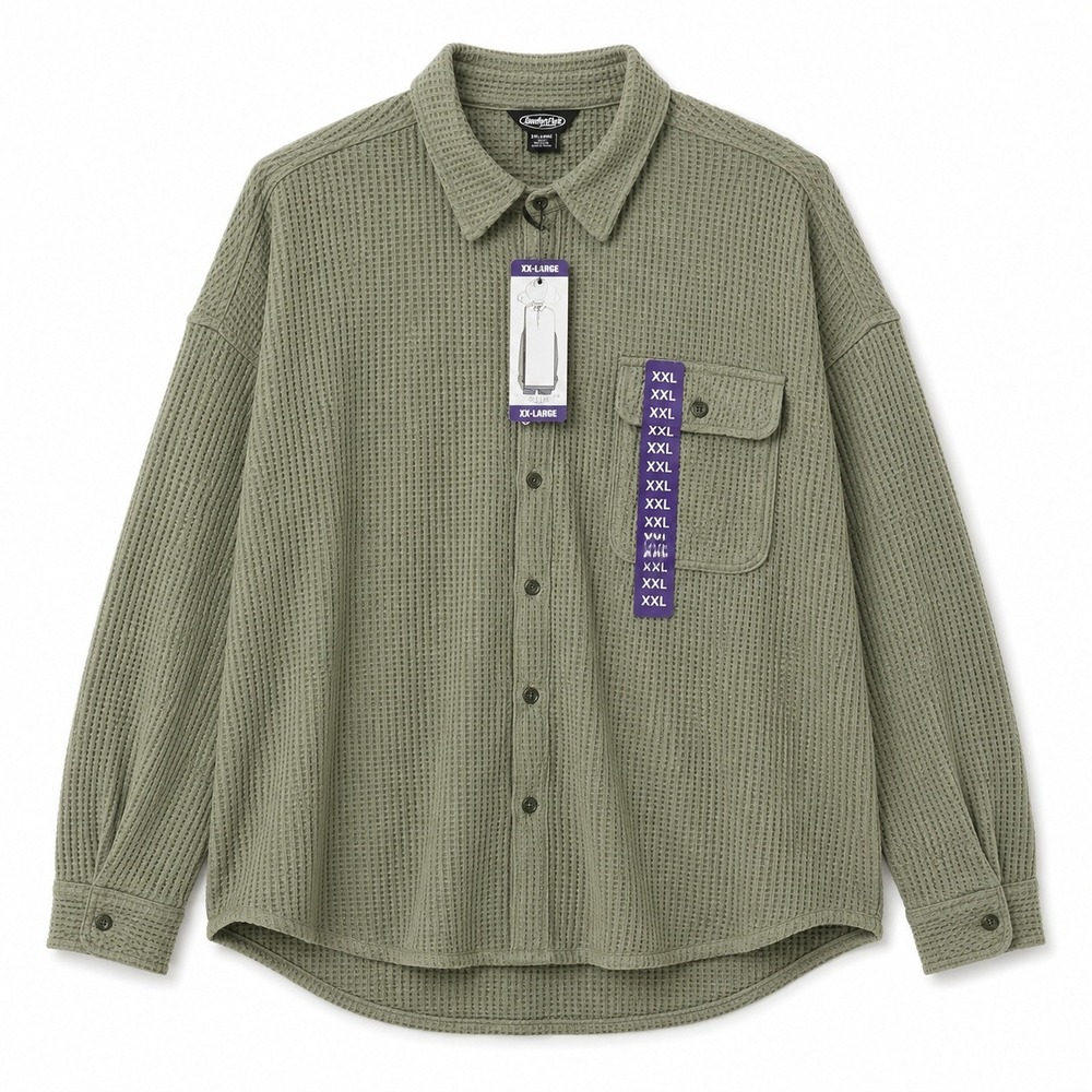 BUFFALO JEANS Waffle Button Up Women XXL Faded Sage SLC0027US Long Sleeve Top